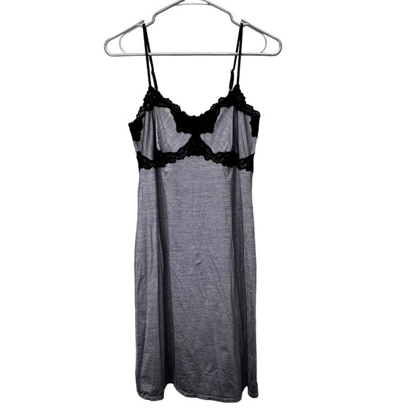 Soma Chemise Slip Dress size S Empire Waist Lace Trim Periwinkle Blue Gray Black - Picture 1 of 7